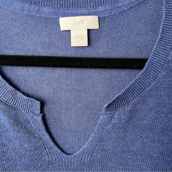 J Jill Linen Blend Blue V-neck Womens Large Knit 3/4 Sleeve Tunic - Picture 3 of 6